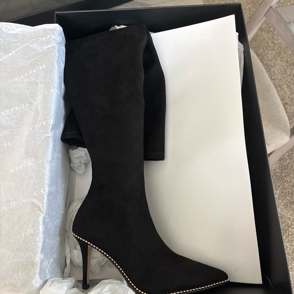 Coach Shoes - Coach Black Heeled Boots with Studded Detail